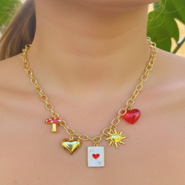 Gold Chain Charm Necklace with Playful Pendants